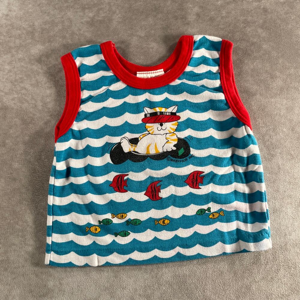90’s Vintage Toddler Terry Wood Bear Tank Top 12 Months Cute Beats Vacation